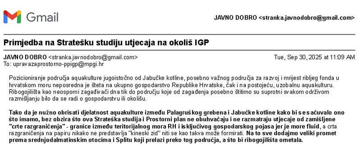 nužno obrisati djelatnost aquakulture između Palagruškog grebena i Jabučke kotline