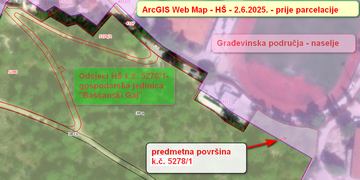 Makarska, Osejava - preklop prostornog plana sa šumskim područjem prije parcelacije - HŠ
